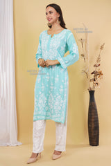 Ghazal Sea Green Modal Chikankari Kurti