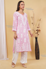 Nazm Baby Pink Modal Chikankari Kurti