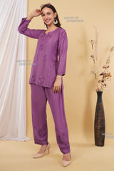 Naghma Purple Chanderi Chikankari Co-ord Set